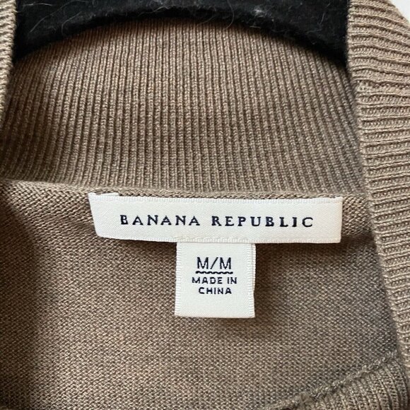 Banana Republic Top Womens M Silk Cotton Blend Knit Ruched Turtleneck Brown - Picture 2 of 6